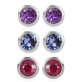 Set of 3 - D'Joy Poke Free Niassa Ruby (FF), Tanzanite and African Amethyst 1.80 ctw Stud Earrings in Rhodium Over Sterling Silver - Sticky add to cart bar