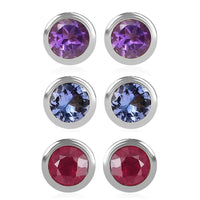 Set of 3 - D'Joy Poke Free Niassa Ruby (FF), Tanzanite and African Amethyst 1.80 ctw Stud Earrings in Rhodium Over Sterling Silver