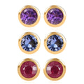 Set of 3 - D'Joy Poke Free Niassa Ruby (FF), Tanzanite and African Amethyst 1.80 ctw Stud Earrings in 18K Vermeil Yellow Gold Over Sterling Silver - Sticky add to cart bar