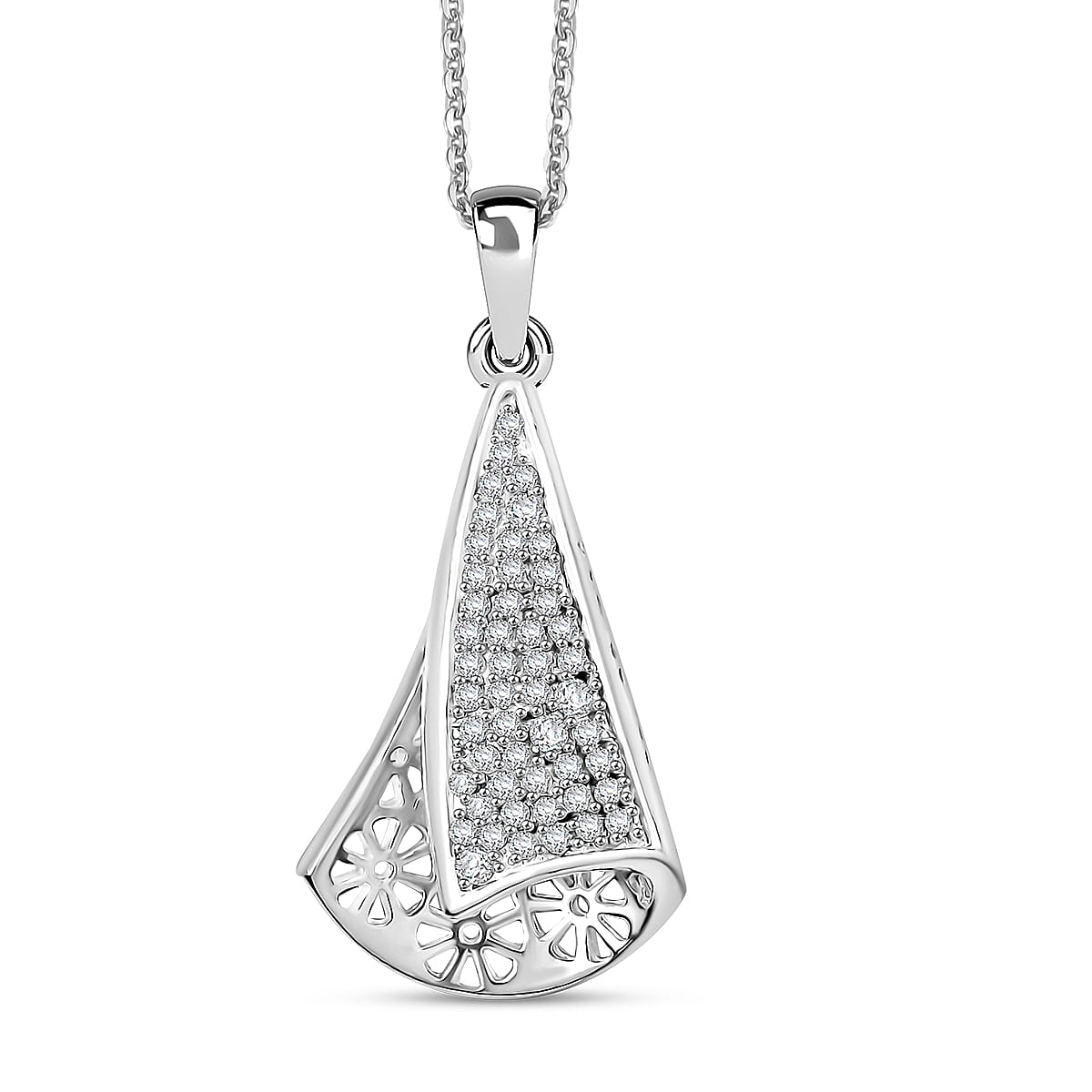 D'Joy Passport to Turkey White Zircon 0.60 ctw Pendant Necklace in 18K Vermeil Yellow Gold Over Sterling Silver 20 Inches