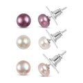 Set of 3 - Pink Pearl (D), Peach and White Freshwater Pearl Beaded Stud Earrings in Sterling Silver - Sticky add to cart bar