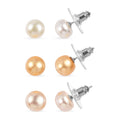Set of 3 - Golden and Purple Pearl (D), Freshwater Pearl Beaded Stud Earrings in Sterling Silver - Sticky add to cart bar