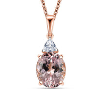 AAA Pink Morganite and E-F VS Luxuriant Lab Grown Diamond 3.35 ctw Crown Jewel Pendant Necklace in 10K Rose Gold 20 Inches