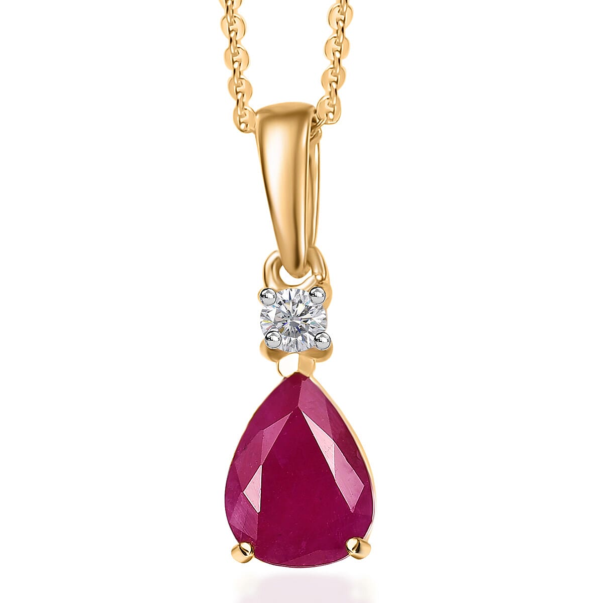 AAA Royal Ruby and Luxuriant Lab Grown Diamond 1.65 ctw Pendant Necklace 20 Inches in 18K Vermeil Yellow Gold Over Sterling Silver