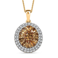 D'Joy Golden Turkizite, White and Chocolate Zircon 3.15 ctw Pendant Necklace in 18K Vermeil Yellow Gold Over Sterling Silver 20 Inches