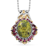 EverTrue Tasmanian Stichtite and Orissa Rhodolite Garnet 12.20 ctw Earthborn Crown Pendant in 18K YG Plated and Platinum Bond with Stainless Steel Necklace 20 Inches