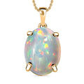 Premium Ethiopian Welo Opal 5.00 ctw Solitaire Pendant Necklace in Vermeil Yellow Gold Over Sterling Silver 20 Inches - Sticky add to cart bar