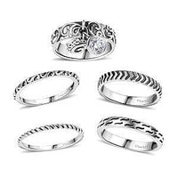 D'Joy Artisan Crafted White Topaz Set of 5 Band Rings in Sterling Silver (Size 10.0) 0.60 ctw