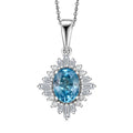 D'Joy Premium Cambodian Blue Zircon and Moissanite 2.50 ctw Royal Flare Pendant Necklace in Rhodium Over Sterling Silver 20 Inches - Sticky add to cart bar