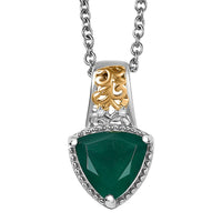 EverTrue Verde Onyx, White Zircon Garden Crest Pendant in 18K YG Plated and Platinum Bond with Stainless Steel Necklace 2.20 ctw (20 Inches)