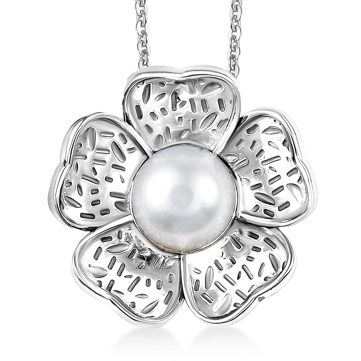 D'Joy Passport to Israel Freshwater Pearl Floral Pendant Necklace in Sterling Silver 20 Inches