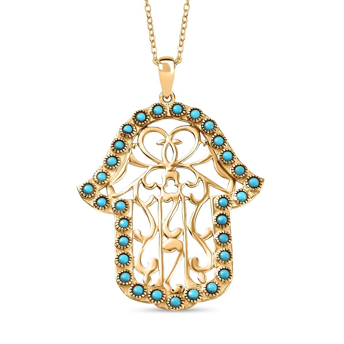 D'Joy Passport to Israel Sleeping Beauty Turquoise 1.50 ctw Pendant Necklace in 18K Vermeil Yellow Gold Over Sterling Silver 20 Inches