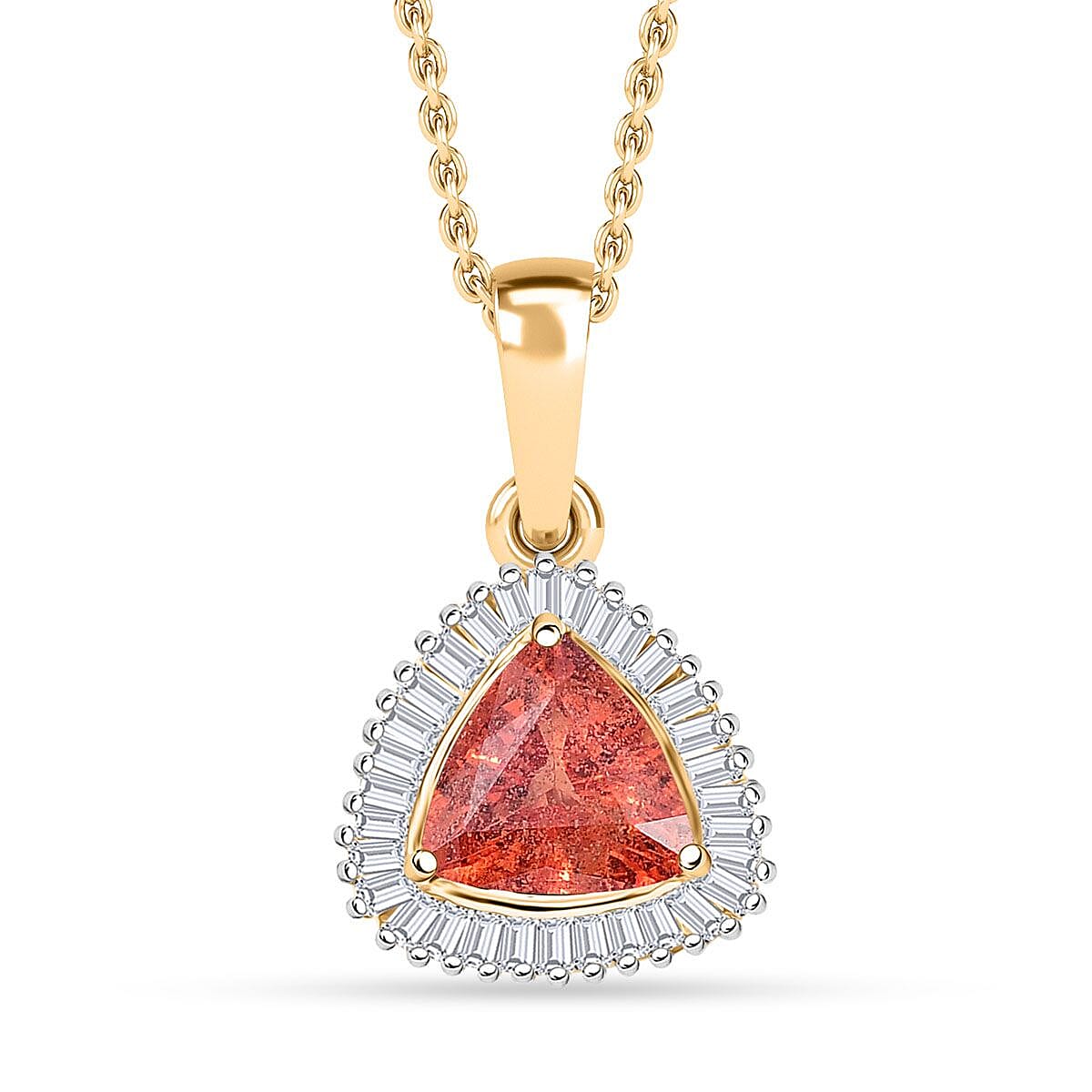 Luxoro AAA Padparadscha Sapphire, Diamond Pendant Necklace in 14K Yellow Gold 1.20 ctw (20 Inches)