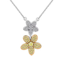 Luxuriant Lab Grown Yellow Diamond (IR) and Lab Grown Diamond VS 0.33 ctw Blooming Floral Pendant Necklace 18-20 Inches in Rhodium Over Sterling Silver