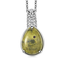 EverTrue Tasmanian Stichtite and White Zircon 8.65 ctw Mystic Earth Drop Pendant in Platinum Bond with Stainless Steel Necklace 20 Inches