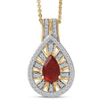 D'Joy Mexican Fire Opal and Moissanite 1.00 ctw Art Deco Pendant Necklace in 18K Vermeil Yellow Gold Over Sterling Silver 20 Inches - Sticky add to cart bar