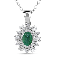 D'Joy Premium Kagem Zambian Emerald and Moissanite 1.50 ctw Pendant Necklace in Rhodium Over Sterling Silver 20 Inches