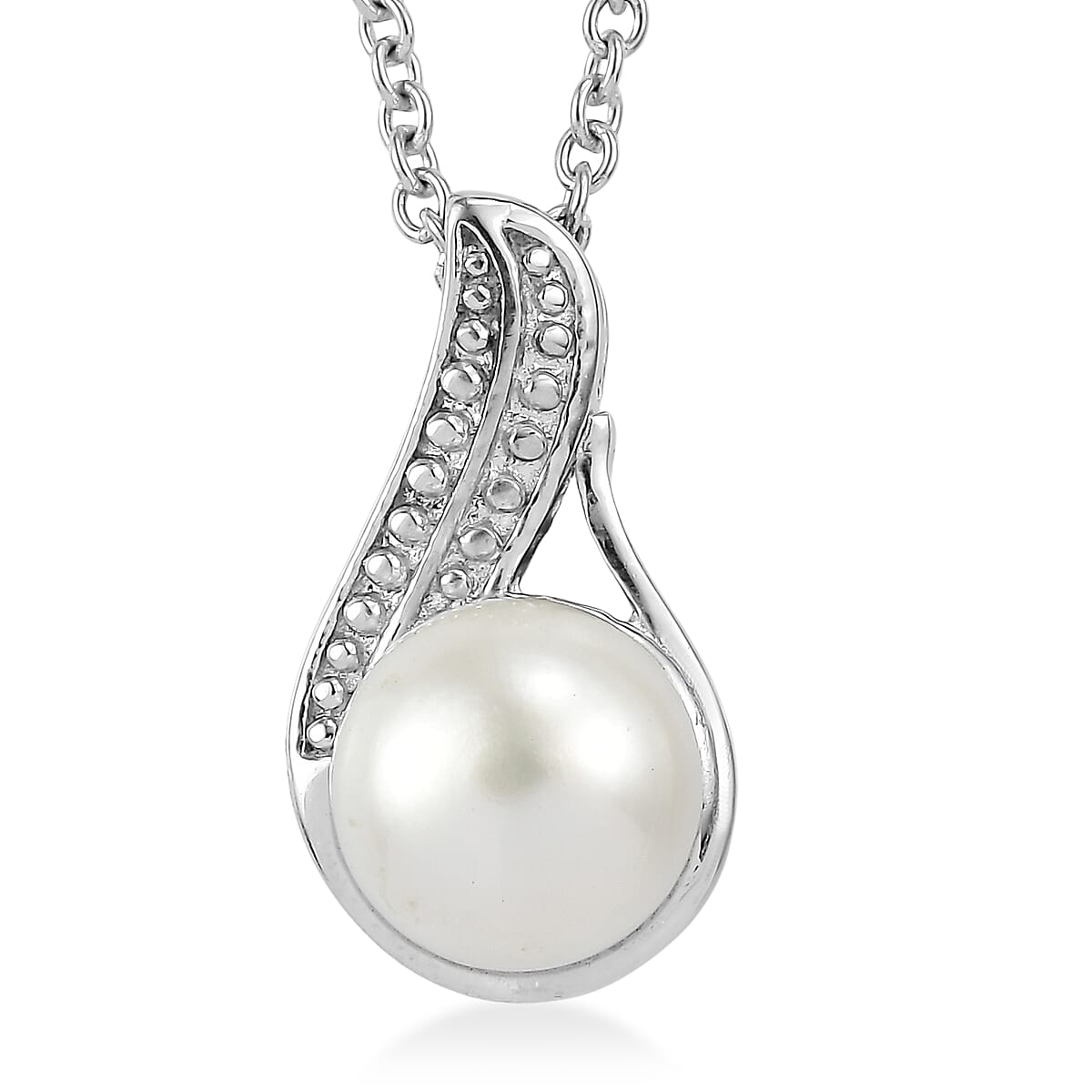 EverTrue Fresh Water Pearl Pendant Necklace in Stainless Steel 20 Inches