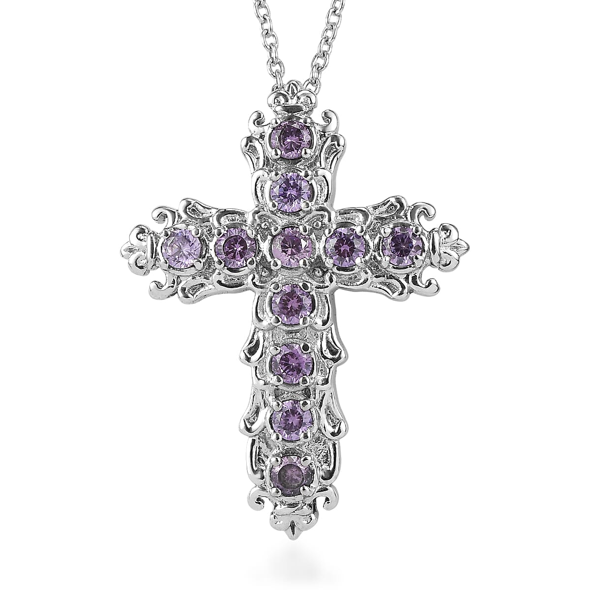 EverTrue Simulated Purple Diamond Pendant Necklace (20 Inches) in Stainless Steel 2.25 ctw