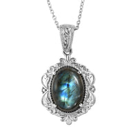 EverTrue Malagasy Labradorite Pendant Necklace (20 Inches) in Stainless Steel 11.10 ctw
