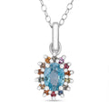 D'Joy Premium Cambodian Blue Zircon and Multi Sapphire 1.50 ctw Royal Bloom Pendant Necklace in Rhodium Over Sterling Silver 20 Inches - Sticky add to cart bar