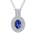 D'Joy Premium Ceylon Blue Sapphire and Moissanite 1.50 ctw Celestial Halo Pendant Necklace in Rhodium Over Sterling Silver 20 Inches - Sticky add to cart bar