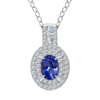 D'Joy Premium Ceylon Blue Sapphire and Moissanite 1.50 ctw Celestial Halo Pendant Necklace in Rhodium Over Sterling Silver 20 Inches