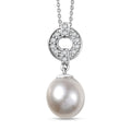 D'Joy Freshwater Pearl and White Zircon 0.25 ctw Pendant Necklace in Rhodium Over Sterling Silver 20 Inches - Sticky add to cart bar