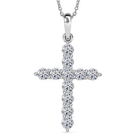 10K White Gold Luxuriant Lab Grown Diamond (G-H, SI) Jesus Cross Pendant with Stainless Steel Necklace (20 Inches) 0.60 ctw