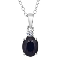 Kanchanaburi Blue Sapphire (DF) and Luxuriant Lab Grown Diamond G-H SI 2.20 ctw Timeless Grace Pendant Necklace 20 Inches in Rhodium Over Sterling Silver
