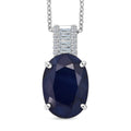 AAA Kanchanaburi Blue Sapphire (DF) and G-H SI Luxuriant Lab Grown Diamond 7.25 ctw Midnight Majesty Pendant Necklace 18 Inches in 10K White Gold - Sticky add to cart bar