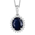 D'Joy Kanchanaburi Blue Sapphire (DF) and Moissanite 4.60 ctw Starlit Aura Pendant with Necklace 20 Inches in Rhodium Over Sterling Silver - Sticky add to cart bar