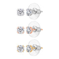 D'Joy Moissanite 2.60 ctw Set of 3 Solitaire Stud Earrings in 18K Vermeil YRG and Rhodium Over Sterling Silver - Sticky add to cart bar