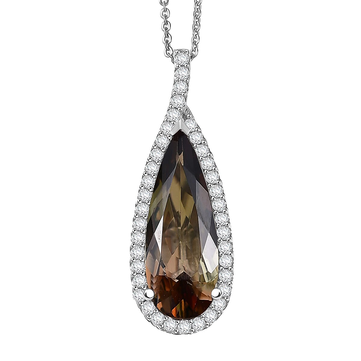 D'Joy Premium Jenipapo Andalusite and Moissanite 5.50 ctw Pendant Necklace in Rhodium Over Sterling Silver 20 Inches