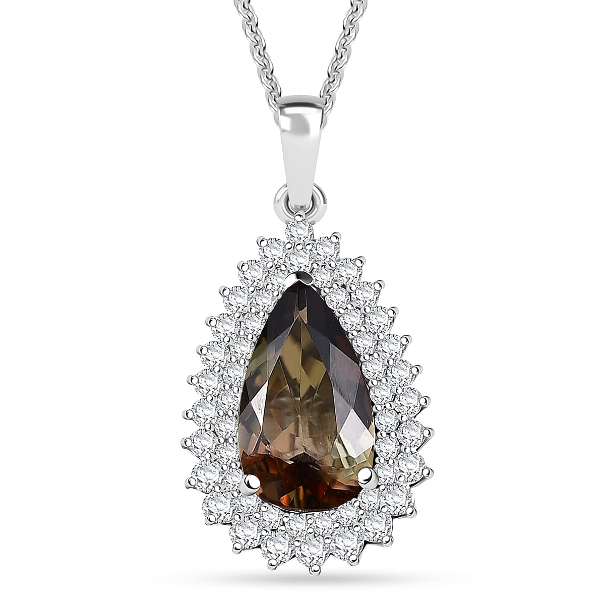 D'Joy Jenipapo Andalusite and Moissanite 2.00 ctw Pendant Necklace in Rhodium Over Sterling Silver 20 Inches