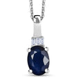 Kanchanaburi Blue Sapphire (DF) and Luxuriant Lab Grown Diamond G-H SI 1.10 ctw Pendant Necklace 20 Inches in Rhodium Over Sterling Silver - Sticky add to cart bar