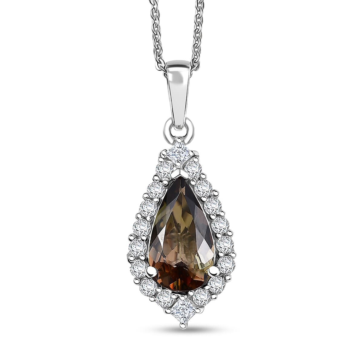 D'Joy Jenipapo Andalusite and Moissanite 5.10 ctw Pendant Necklace in Rhodium Over Sterling Silver 20 Inches