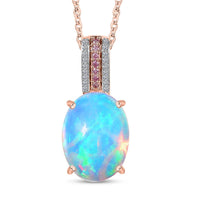 AAA Ethiopian Welo Opal, Luxuriant Lab Grown Pink and White Diamond VS 6.25 ctw Frozen Flame Pendant Necklace in 10K Rose Gold 20 Inches