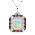 D'Joy Asscher Cut Premium Ethiopian Welo Opal and Multi Gemstone 3.60 ctw Geometric Radiance Pendant Necklace in Rhodium Over Sterling Silver 20 Inches - Sticky add to cart bar