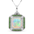 D'Joy Asscher Cut Premium Ethiopian Welo Opal and Multi Gemstone 3.60 ctw Geometric Radiance Pendant Necklace in Rhodium Over Sterling Silver 20 Inches - Sticky add to cart bar