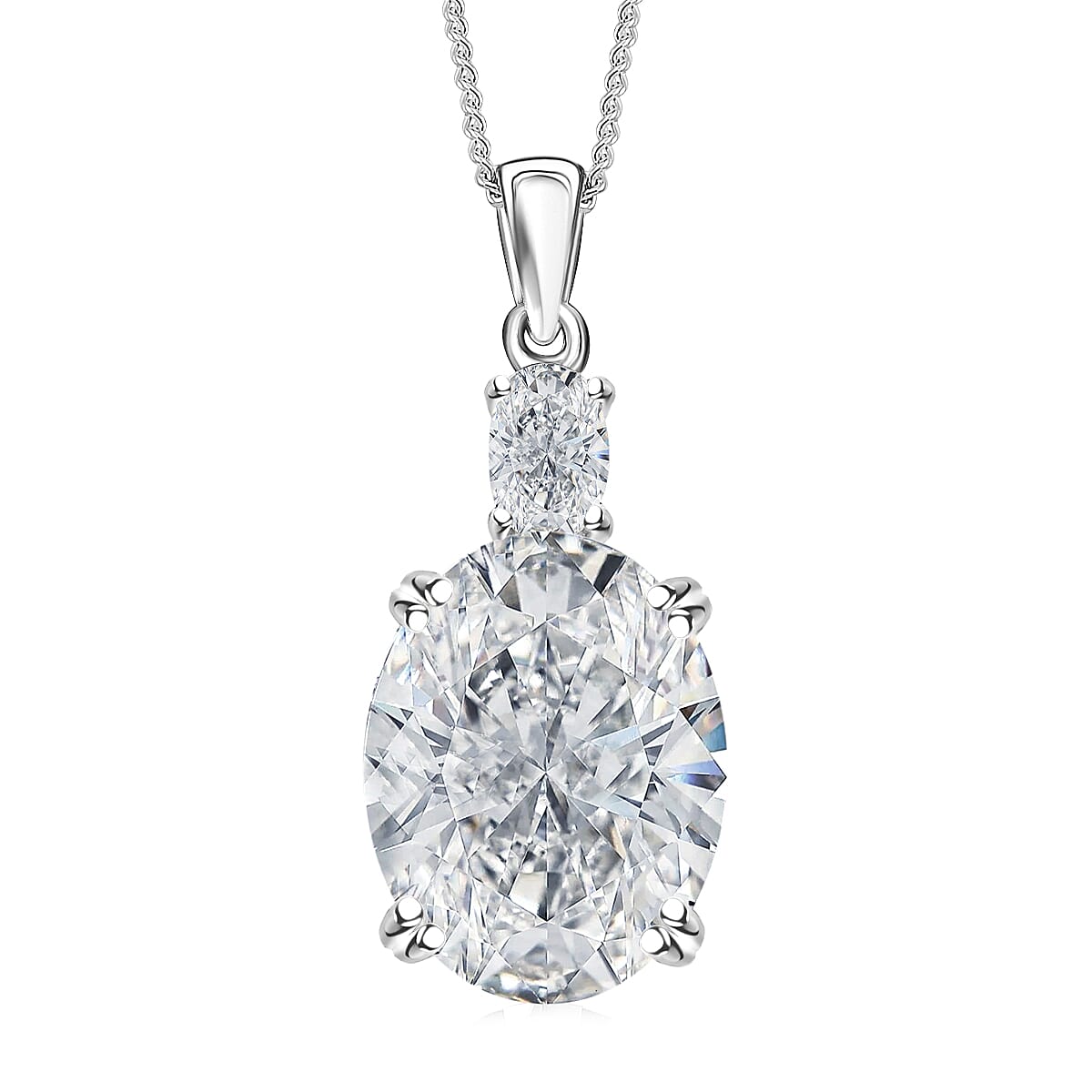 D'Joy Moissanite (Ovl 16x12mm) Pendant Necklace (18 Inches) in Rhodium Over Sterling Silver 10.95 ctw