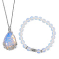 Opalite 100.00 ctw Beaded Stretch Bracelet and Pendant in Silvertone with Stainless Steel Necklace 20 Inches - Sticky add to cart bar