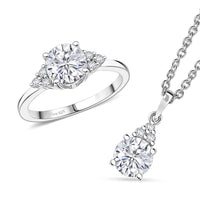 Doorbuster D'Joy Moissanite (Rnd 7mm) Ring (Size 7.0) and Pendant Necklace (20 Inches) in Rhodium Over Sterling Silver 2.75 ctw