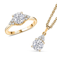 Doorbuster D'Joy Moissanite (Rnd 7mm) Ring (Size 7.0) and Pendant Necklace (20 Inches) in Rhodium Over Sterling Silver 2.75 ctw