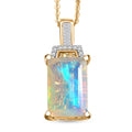 D'Joy Ethiopian Welo Opal, Natural Yellow and White Diamond Art Deco Pendant Necklace in 18K Vermeil YG Over Sterling Silver 2.30 ctw (20 Inches) - Sticky add to cart bar