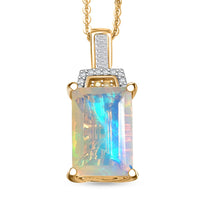 D'Joy Ethiopian Welo Opal, Natural Yellow and White Diamond Art Deco Pendant Necklace in 18K Vermeil YG Over Sterling Silver 2.30 ctw (20 Inches)