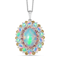 D'Joy Premium Ethiopian Welo Opal, Yellow and Pink Sapphire 6.25 ctw Pendant Necklace in 18K Vermeil YG and Rhodium Over Sterling Silver 20 Inches