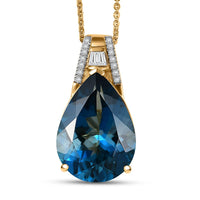 D'Joy London Blue Topaz, Moissanite Midnight Elegance Pendant Necklace (20 Inches) in 18K Vermeil YG Over Sterling Silver 11.90 ctw