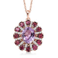EverTrue Rose De France Amethyst and Multi Gemstone 8.60 ctw Twilight Bloom Pendant in 18K RG Plated with ION Plated RG Stainless Steel Necklace 20 Inches - Sticky add to cart bar