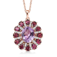 EverTrue Rose De France Amethyst and Multi Gemstone 8.60 ctw Twilight Bloom Pendant in 18K RG Plated with ION Plated RG Stainless Steel Necklace 20 Inches